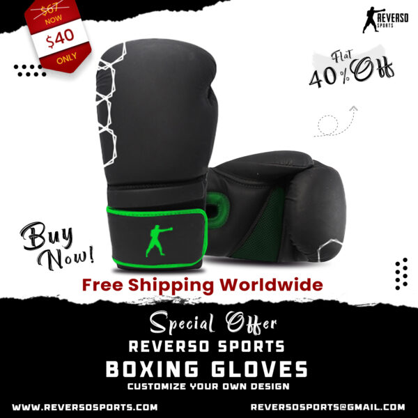 Boxing Leather Gloves | Black w/Green | Reverso Sports