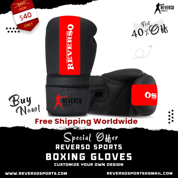 Boxing Leather Gloves | Black w/Red | Reverso Sports